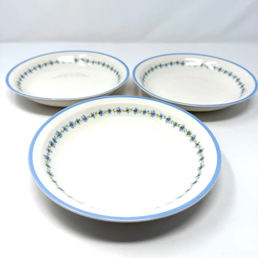 Canoysburg Pottery Co Bonnie Blue Soup Bowl Set of 3 Blue Floral Rim Made in USA